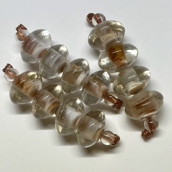 As Low As $2 Handmade Clear Oatmeal Swirled Lampwork Glass Rondelles 16x10mm (4) - Picture 2 of 4